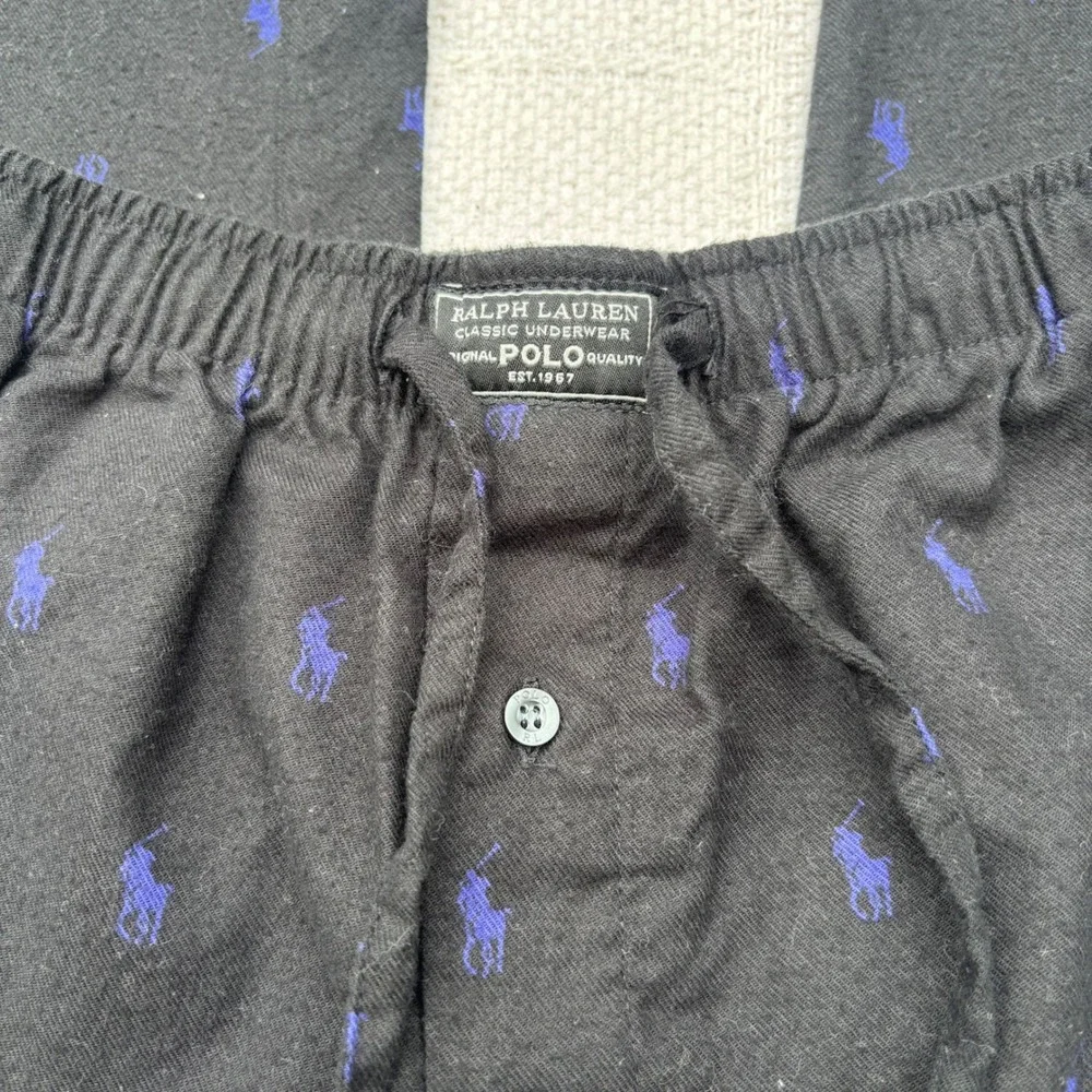 Men's Small POLO Ralph Lauren Black Blue All Over Pony Logo Flannel Lounge Pants